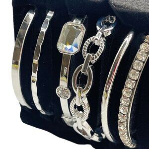 6 Fashion Bangle Bracelets Silver Tone Rhinestone Christopher & Banks New